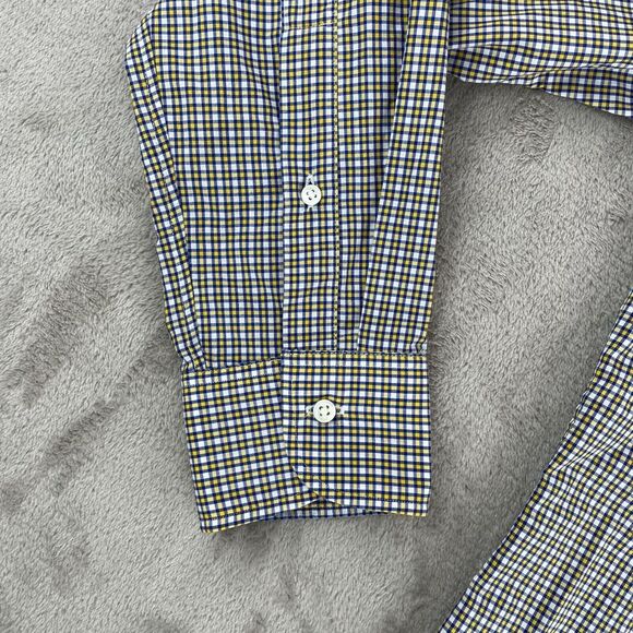 Sid Mashburn Shirt Men Large Yellow Blue Check Long Sleeve Designer Button Down - Picture 7 of 14